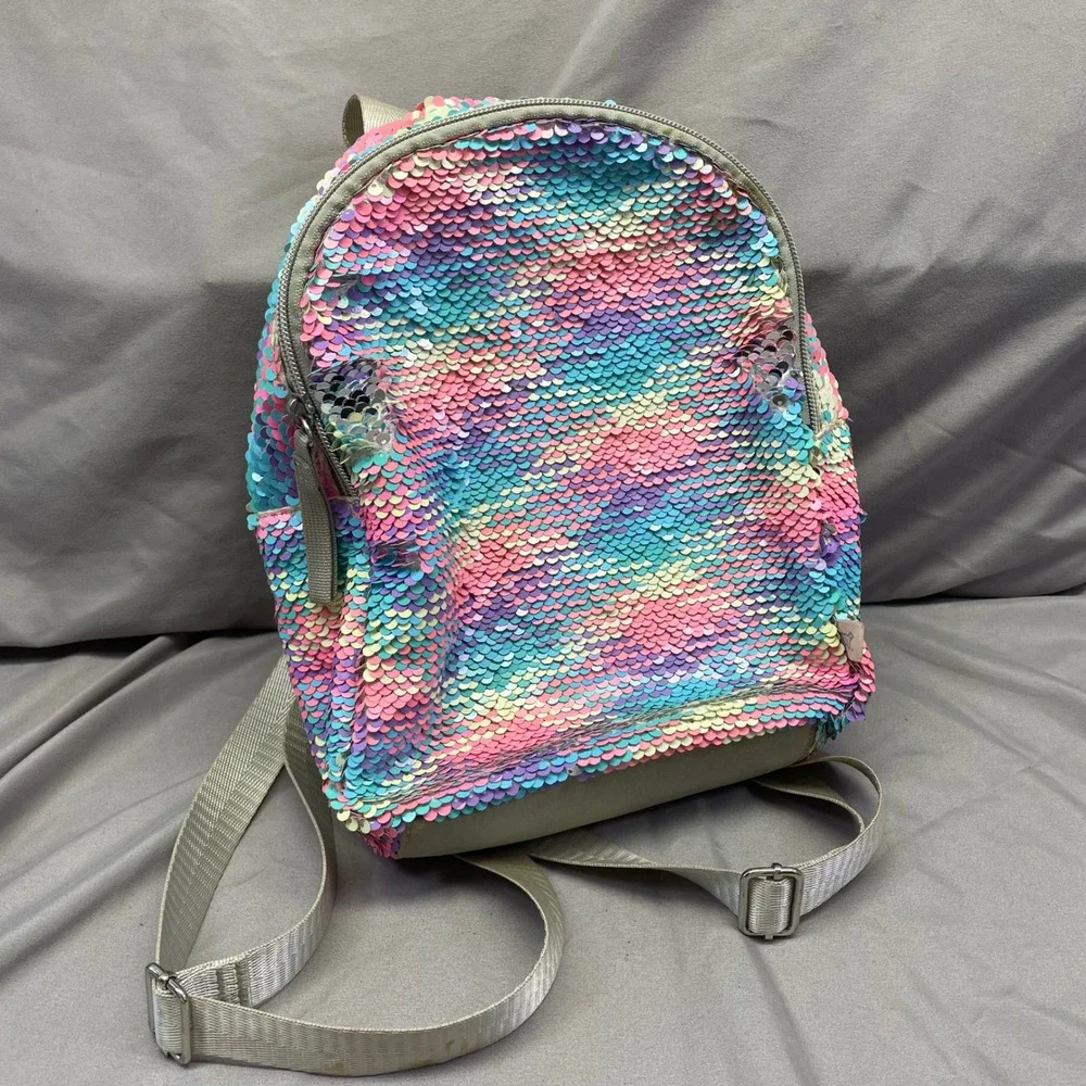 Kids Rainbow Flip Sequin Mini Backpack Sparkly Reversible Travel Bag Multi Color